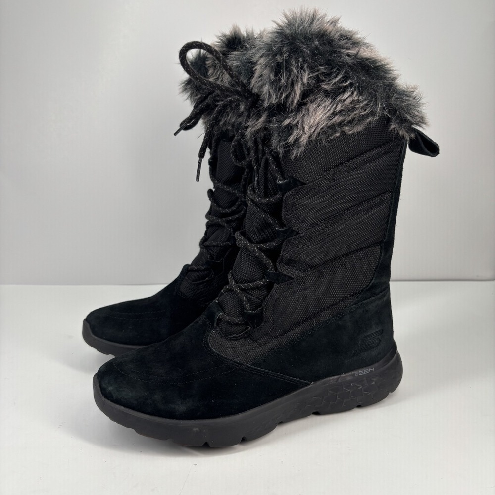 Skechers On-the-GO 400 Big Chill Women's US 7.5 Black Faux Fur Winter Snow Boots
